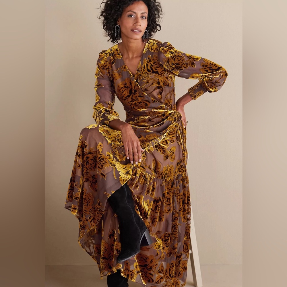 Soft Surroundings Velvet Floral Wrap Dress